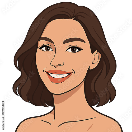 A young brunette model with flawless skin smiles in a portrait of a happy, glowing woman wearing makeup, exemplifying beauty, skincare, cosmetology, and anti‑aging concepts