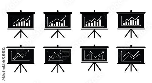visual presentation boards displaying various statistical graphs and data trends
