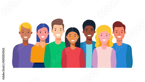 Diverse group of smiling people standing together