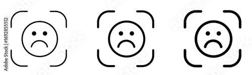 sad face icons with emotion detection brackets in rounded square frames isolated on transparent background, vector illustration for feedback, mood analysis