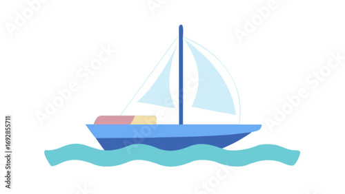 Simple blue sailboat on wavy turquoise water