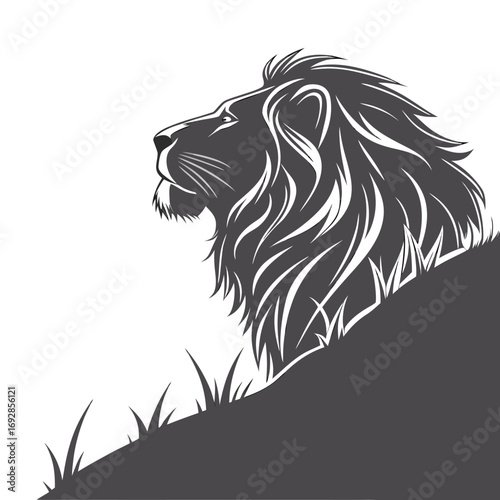 Majestic lion head silhouette with flowing mane in bold monochrome design
