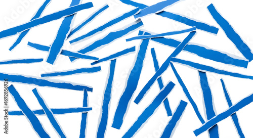 Blue ripped paper torn edges strips isolated on white