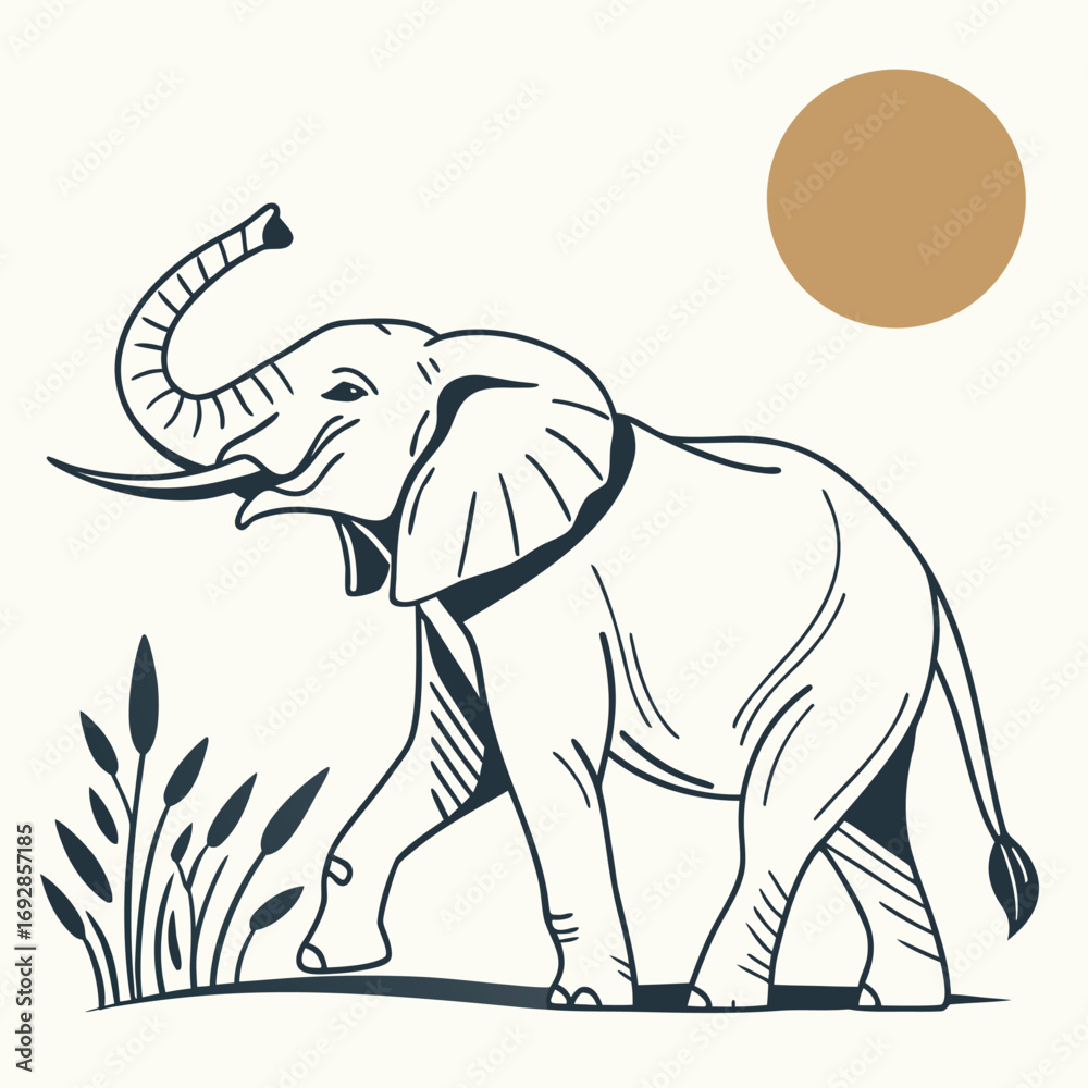 Obraz premium Abstract minimalist elephant silhouette with clean line art and geometric shapes