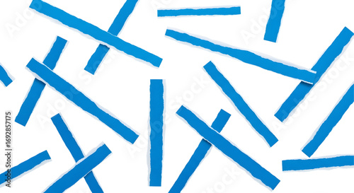 Blue ripped paper torn edges strips isolated on white