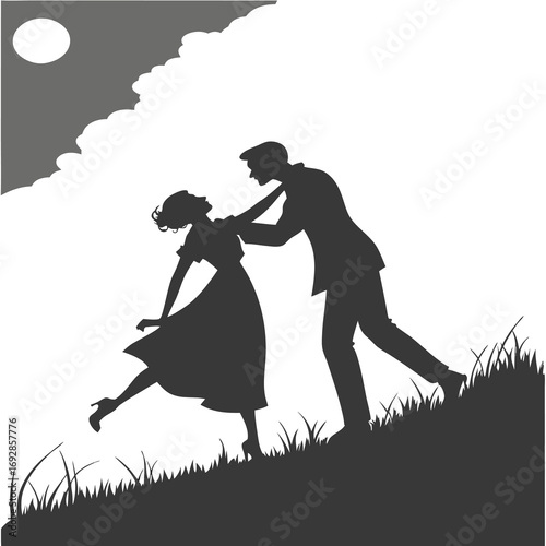 Elegant silhouette of a couple dancing together in a romantic embrace perfect for celebrations and love themes