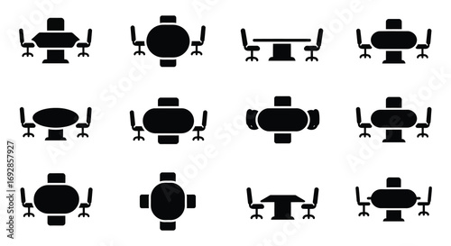 various styles of dining tables and chairs illustrated