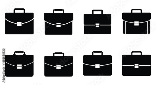 eight briefcases neatly arranged in two rows
