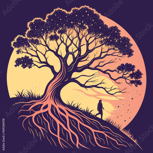 Gradient filled silhouette of a tree with a subtle glow effect suitable for banners and advertisements