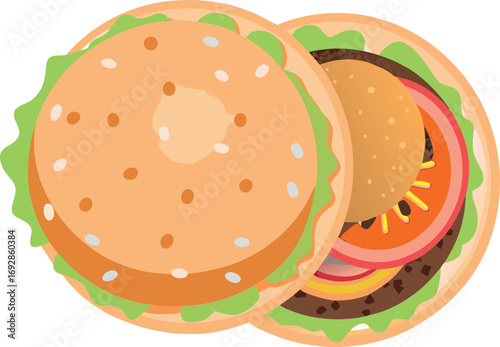  top view of cheeseburger isolated eps vector on white back on white background