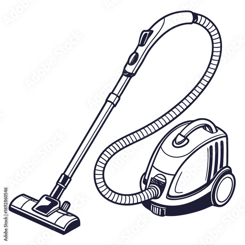 Modern flat monochrome vector illustration of a sleek vacuum cleaner in a clean design style