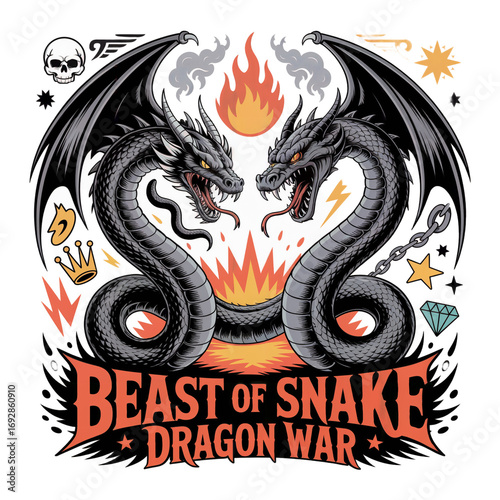 Beast of Snake Dragon War Mythical Creature PNG Artwork