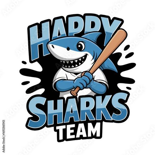 Happy Sharks Team Sports Mascot Cartoon PNG Illustration
