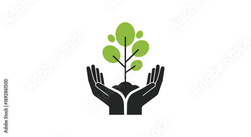 hands holding tree symbolizing growth and care silhouette