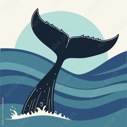 Majestic whale tail silhouette with a vibrant ocean gradient perfect for marine life and summer themes
