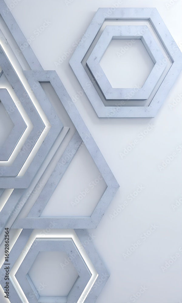 Obraz premium modern illuminated hexagon frames in subtle gray tones 