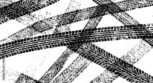 Background with tire wheel marks of cars. Vector illustration
