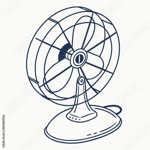 Minimalist electric fan illustration with clean lines and symmetrical design elements