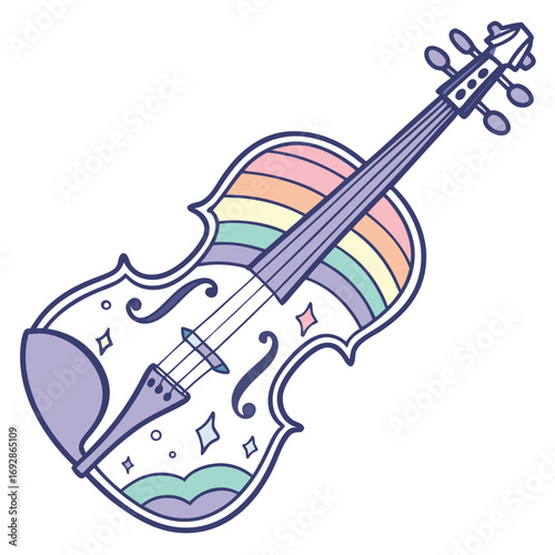 Artistic watercolor silhouette of a violin with a vibrant rainbow spectrum effect