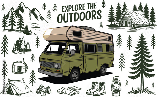 Embark on an Adventure Discovering the Outdoors with a Campervan for Camping and Exploration, Outdoorsy Concept