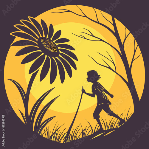 Vibrant yellow sunflower silhouette with a clean modern design perfect for summer themes and botanical illustrations