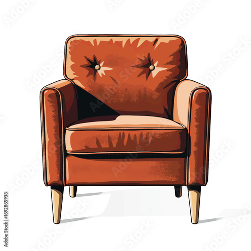 "Cozy Armchair with Rustic Floral Pattern in Warm Orange"