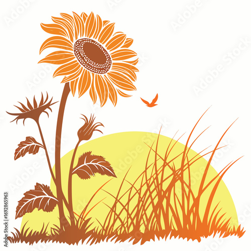 Vibrant yellow sunflower silhouette with a bold outline and clean design elements