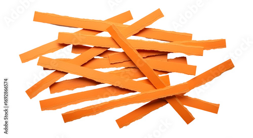 SET OF Orange ripped paper torn edges strips isolated on white