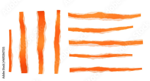 SET OF Orange ripped paper torn edges strips isolated on white