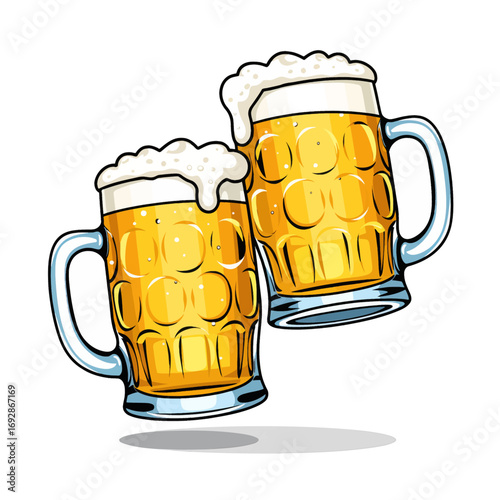 Cheers to Friendship: Two Mugs of Beer in Golden Hops