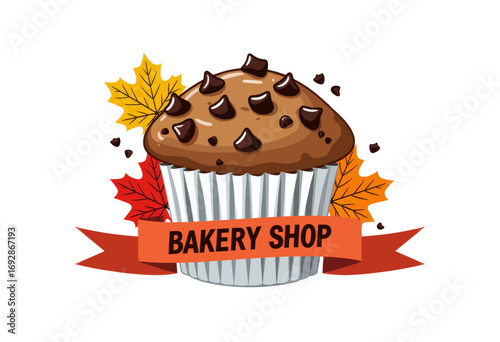 Chocolate Chip Muffin in Autumn Bakery Shop