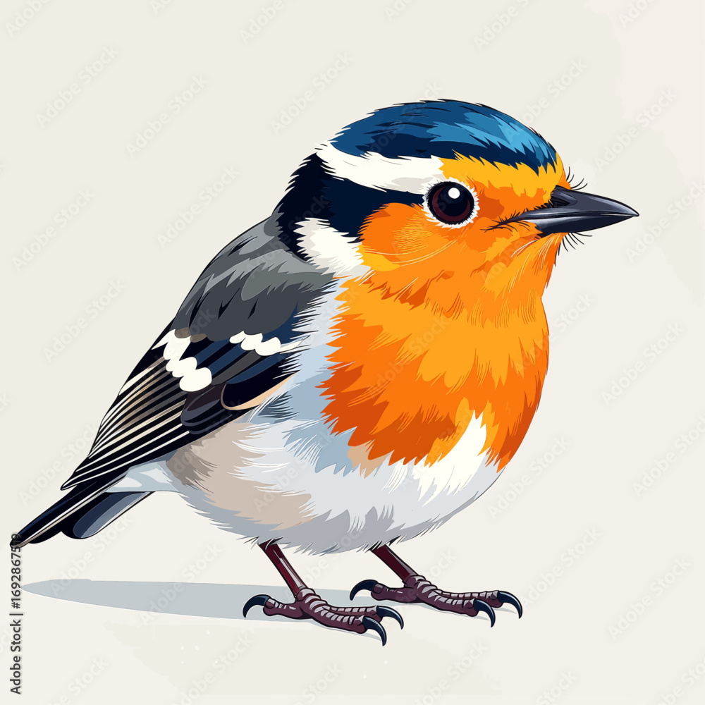 Obraz premium Colorful Bird Illustration: Orange, Blue, and Gray Feathered Songbird