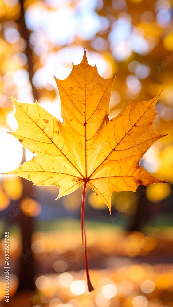 Fototapeta premium Autumn leaf in sunlight