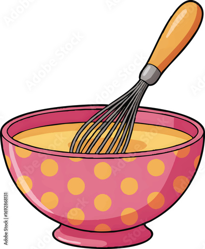 A simple cartoon illustration of a pink ceramic mixing bowl on a transparent background