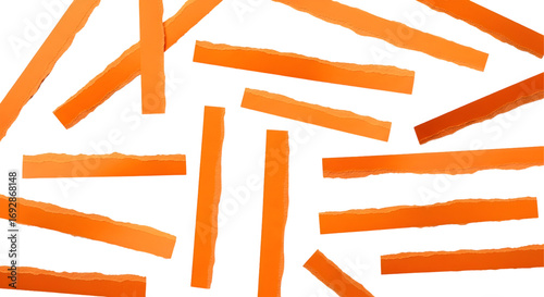 SET OF Orange ripped paper torn edges strips isolated on white