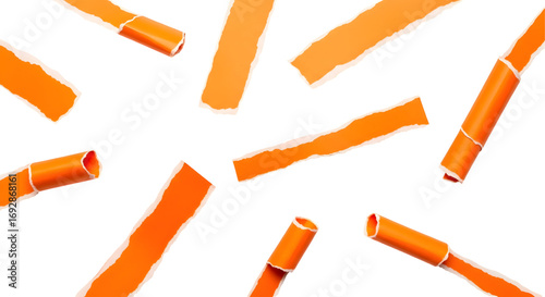 SET OF Orange ripped paper torn edges strips isolated on white