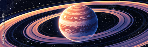 Cosmic Saturn with Golden Rings in Space