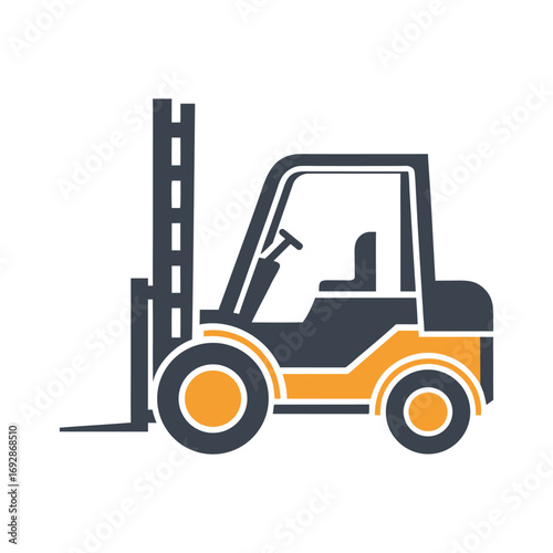 Dark blue and orange forklift truck graphic with white background vehicle industrial