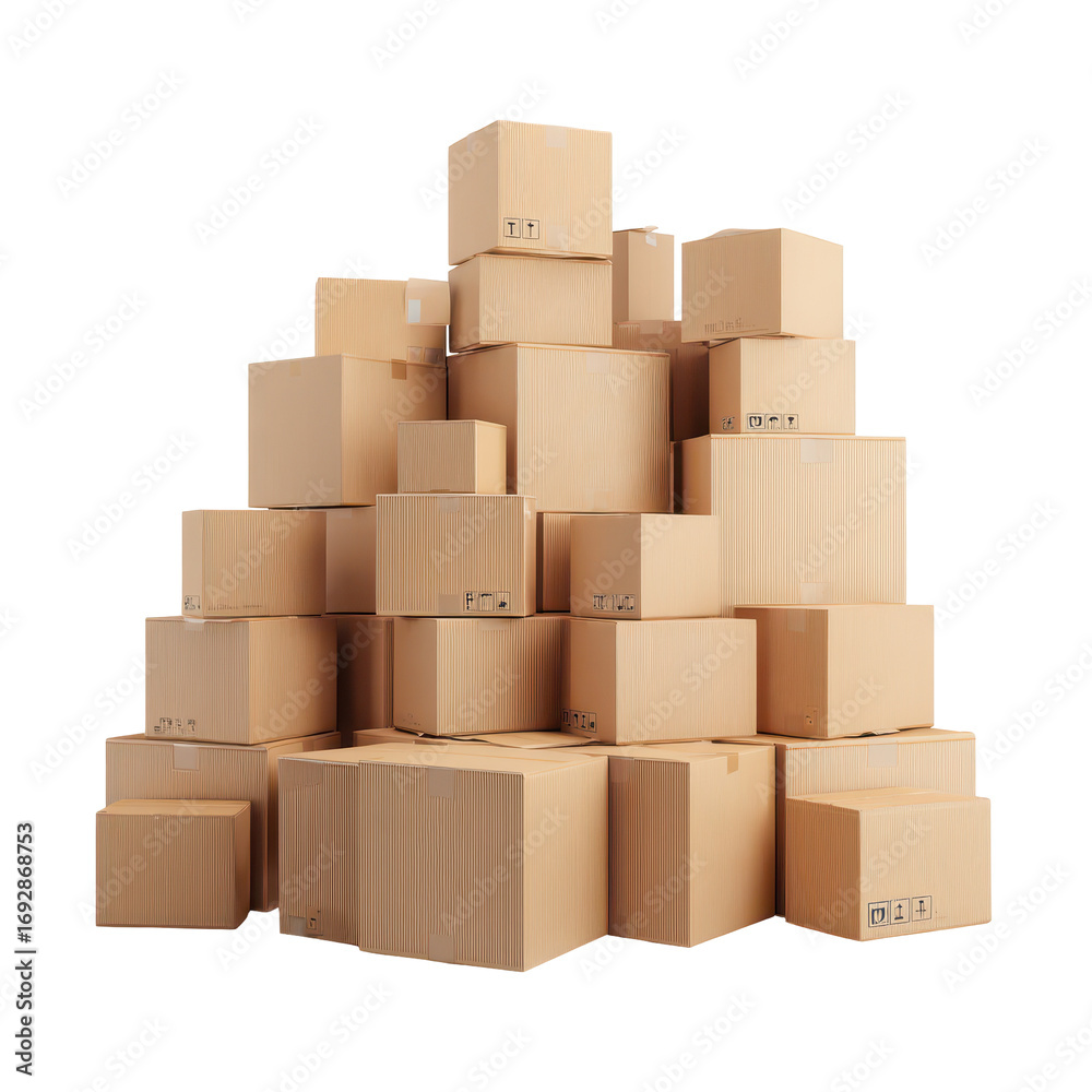 Fototapeta premium Piled cardboard boxes stacked in a warehouse for shipping and storage purposes