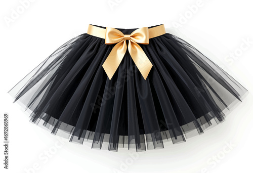 Elegant Black Tutu with Golden Bow, Perfect for Dance or Special Occasion