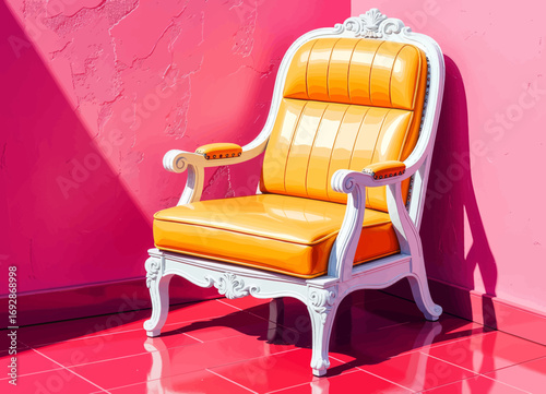 Elegant Yellow Armchair in Vibrant Pink Room