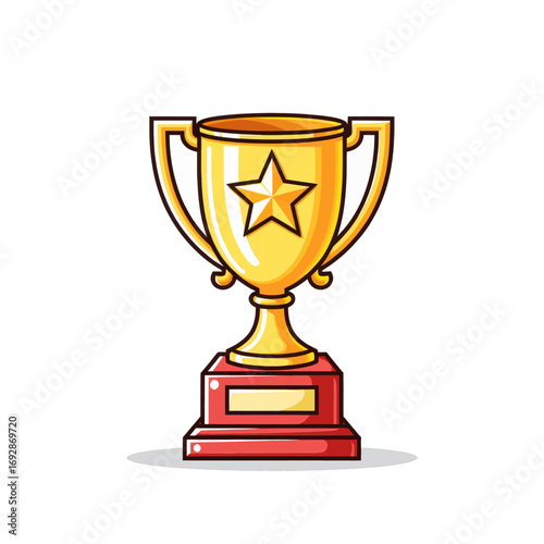 Golden Trophy with Star and Red Base on White Background