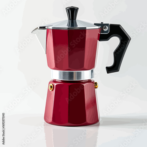 Modern Red Moka Pot on Reflective Surface