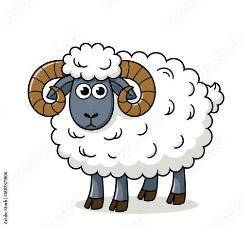 Playful Ram in Pastoral Setting with Curly Wool