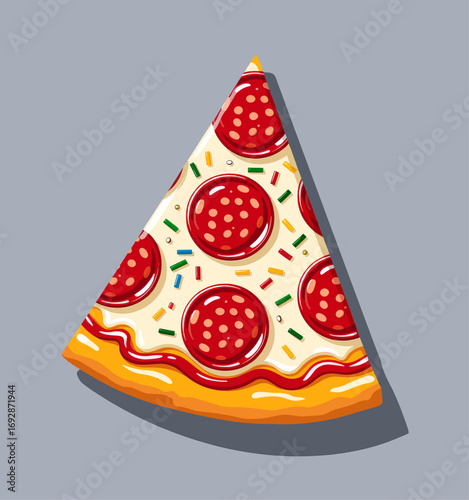 Pepperoni Pizza Slice with Sprinkles on Light Blue