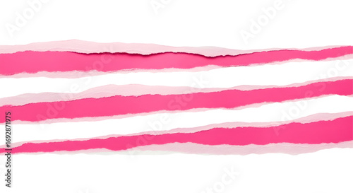 SET OF pink ripped paper torn edges strips isolated on white