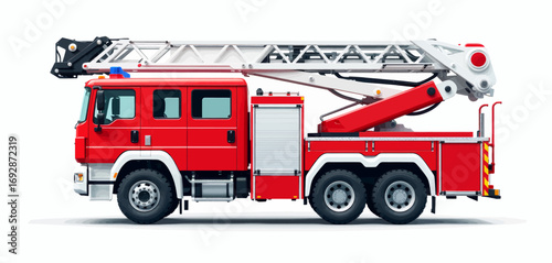 Red Fire Truck with Extended Ladder, Ready for Action