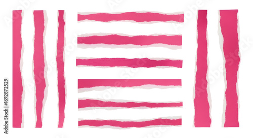 SET OF pink ripped paper torn edges strips isolated on white