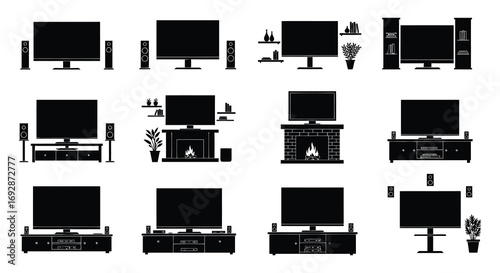 various setups for home entertainment systems displayed