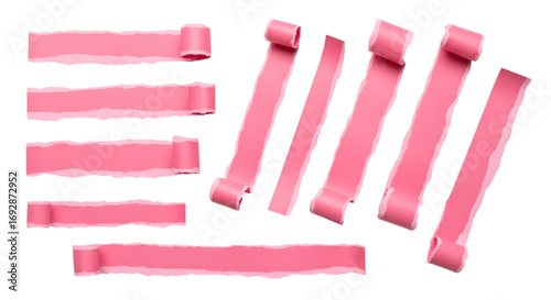 SET OF pink ripped paper torn edges strips isolated on white
